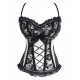 Le corset burlesque satin et dentelle noir et argent