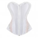 Le corset de cérémonie en satin blanc et dentelle rose