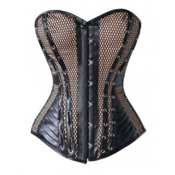 Le corset simili cuir et résille noir et beige