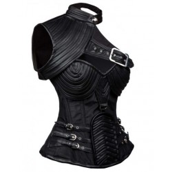 Le corset + boléro guerrière satin et cuir noir