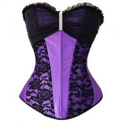 Le corset de soirée en satin violet et dentelle noire