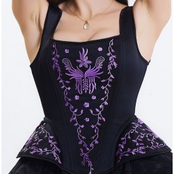 Le débardeur corset victorien noir broderies lilas
