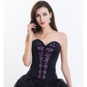 Le corset en satin noir broderies lavande