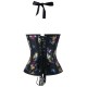 Dos nu style corset en satin noir fleurs et papillons