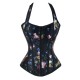 Dos nu style corset en satin noir fleurs et papillons