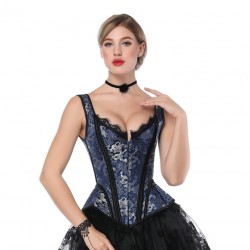 Le débardeur corset victorien motifs chinois bleu et noir