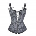 Débardeur style corset en dentelle gris et noir